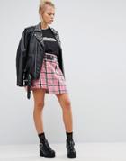 The Ragged Priest Brushed Check Mini Skirt With Pin - Pink