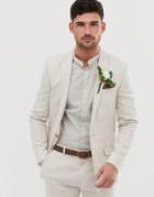 River Island Wedding Skinny Linen Suit Jacket In Ecru - Cream