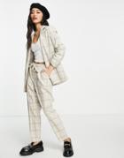 Miss Selfridge Straight Leg Tailored Joggers In Stone Check - Part Of A Set-neutral