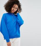 Monki Balloon Sleeve Ring Pull Zip Sweat Sweater - Blue