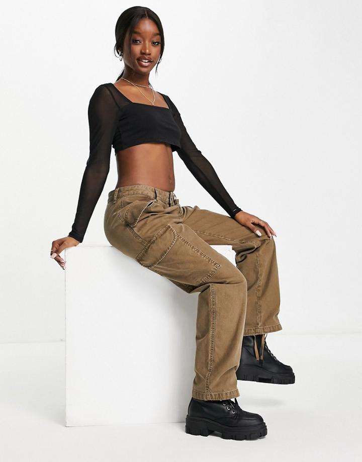 Asos Design Hourglass Low Rise Utility Combat Pant In Mushroom-brown