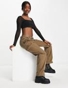 Asos Design Hourglass Low Rise Utility Combat Pant In Mushroom-brown