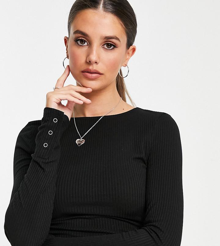 Asos Design Tall Long Sleeve Crop Top With Snap Cuffs In Black