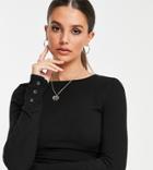 Asos Design Tall Long Sleeve Crop Top With Snap Cuffs In Black