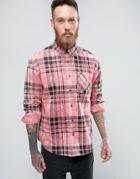Asos Oversized Check Shirt With Towel Wash In Pink - Pink