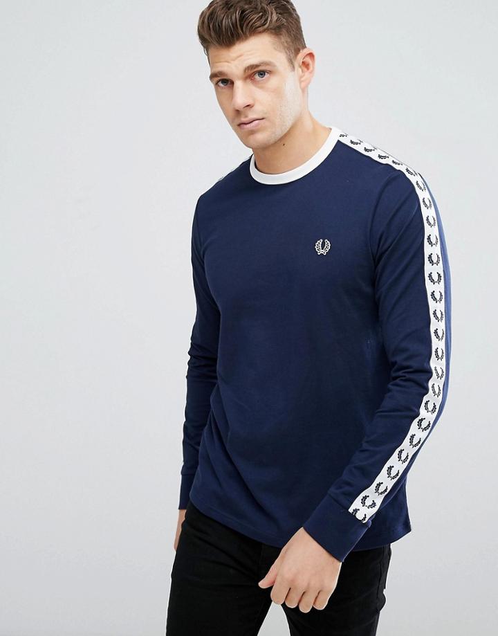 Fred Perry Slim Fit Sports Authentic Taped Long Sleeve T-shirt In Navy - Navy