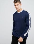 Fred Perry Slim Fit Sports Authentic Taped Long Sleeve T-shirt In Navy - Navy