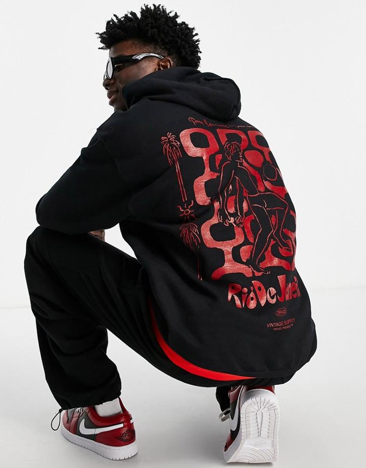 Vintage Supply Hoodie In Black With Rio De Janeiro Back Print