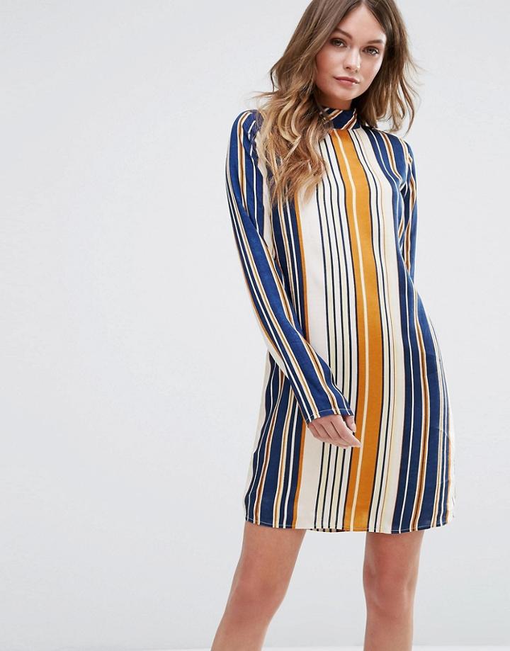 Vila Striped High Neck Dress - Blue
