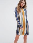 Vila Striped High Neck Dress - Blue