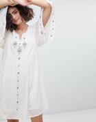 Intropia Embroidered Tunic Dress With Fluted Sleeve - Cream