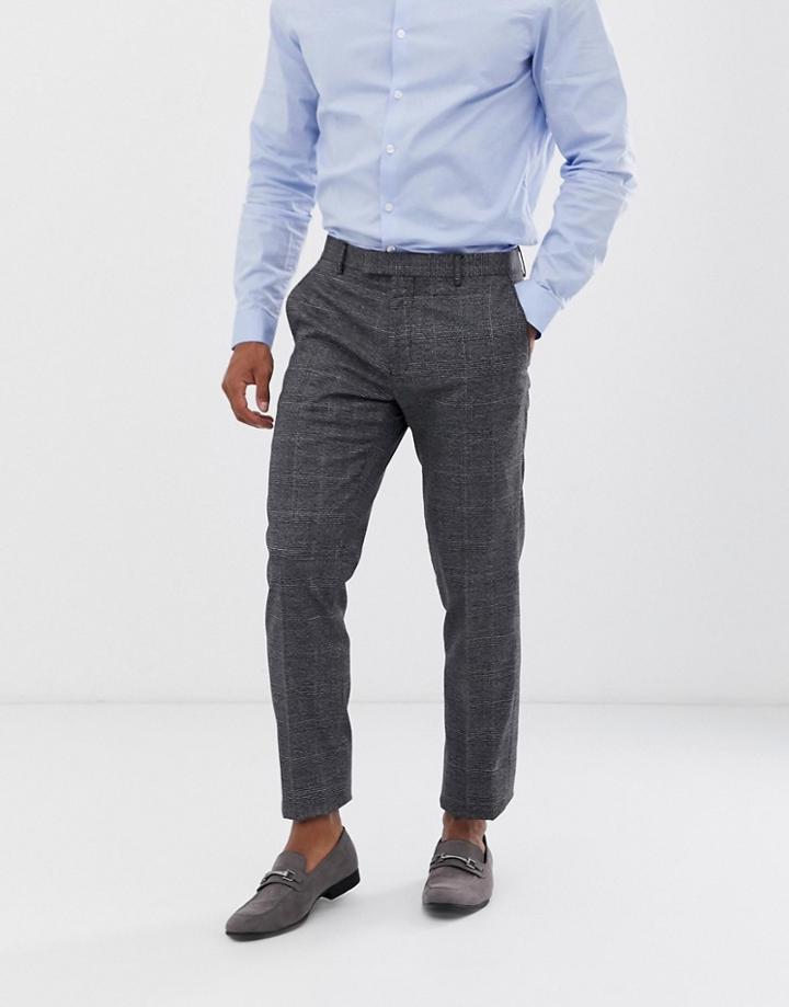 Harry Brown Slim Fit Textured Gray Check Suit Pants - Gray
