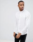 Celio Long Sleeve Shirt With Grandad Collar In White