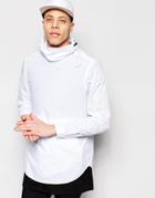 Asos White Shirt With Elasticated Funnel Neck And Long Sleeves In Regular Fit - White