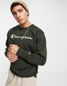 Champion Large Script Logo Sweatshirt In Khaki-green