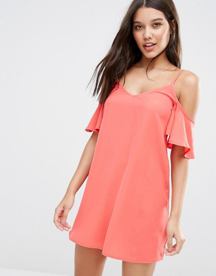 Lipsy Cold Shoulder Mini Dress - Coral