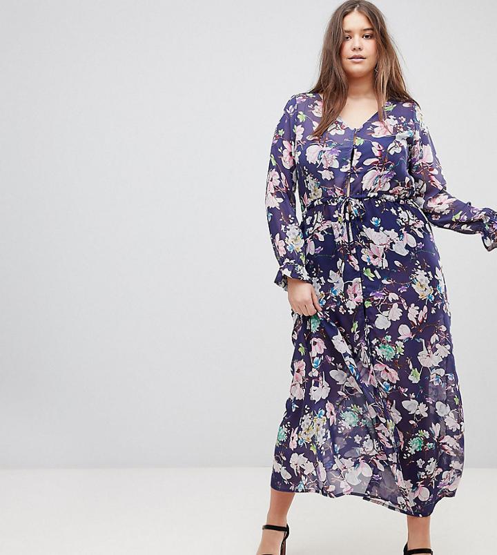 Brave Soul Plus Saskia Cover Up Sheer Maxi Dress - Navy