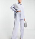 4th & Reckless Tall Plisse Wide Leg Pants In Blue - Part Of A Set
