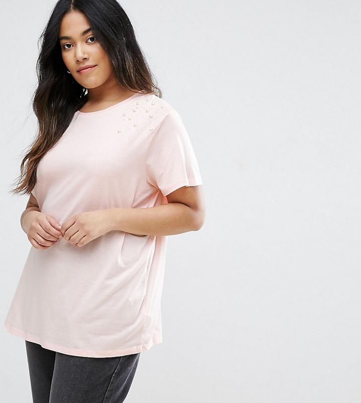 New Look Curve Pearl Detail T-shirt - Pink