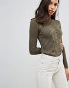 Brave Soul Rosa Ribbed Crew Neck Sweater - Green