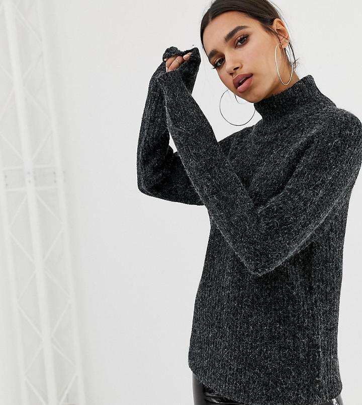 Na-kd Sweater With High Neck And Balloon Sleeve In Dark Gray