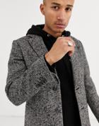 Asos Design Wool Mix Overcoat In Gray Texture