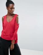 Asos Top With Cold Shoulder & Sleeve Detail - Red
