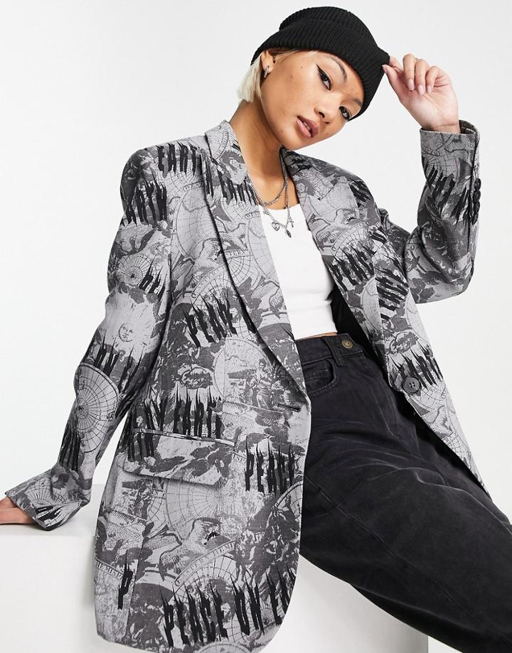 Urban Revivo Blazer In Gray Print