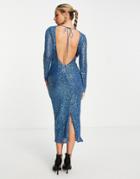 Asos Design Embellished Sequin Pencil Midi Dress-blues