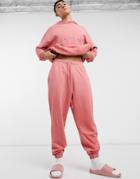 Asos Actual Set Oversized Sweatpants In Faded Rose Wash With Back Pocket Embroidery-pink