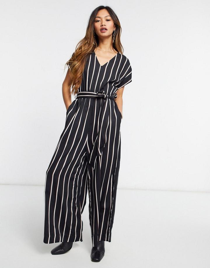 Monki Wide Leg Jumpsuit In Stripe-multi