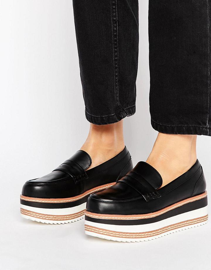 Pull & Bear Stripe Chunky Platform Loafer - Black