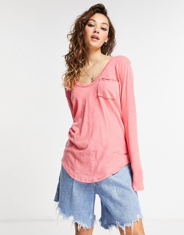 Free People Betty Long Sleeve Jersey Top In Coral-pink