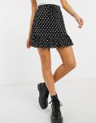 Miss Selfridge Plisse Mini Skirt In Black Polka Dot