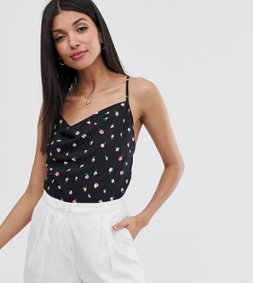 Fashion Union Tall Cowl Neck Cami Top In Floral - Black
