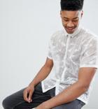 Asos Design Tall Oversized Feather Print Burnout Shirt In White - White