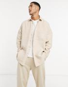 Asos Design Wool Mix Extreme Oversized Check Shirt In Tonal Beige With Snap Buttons-neutral