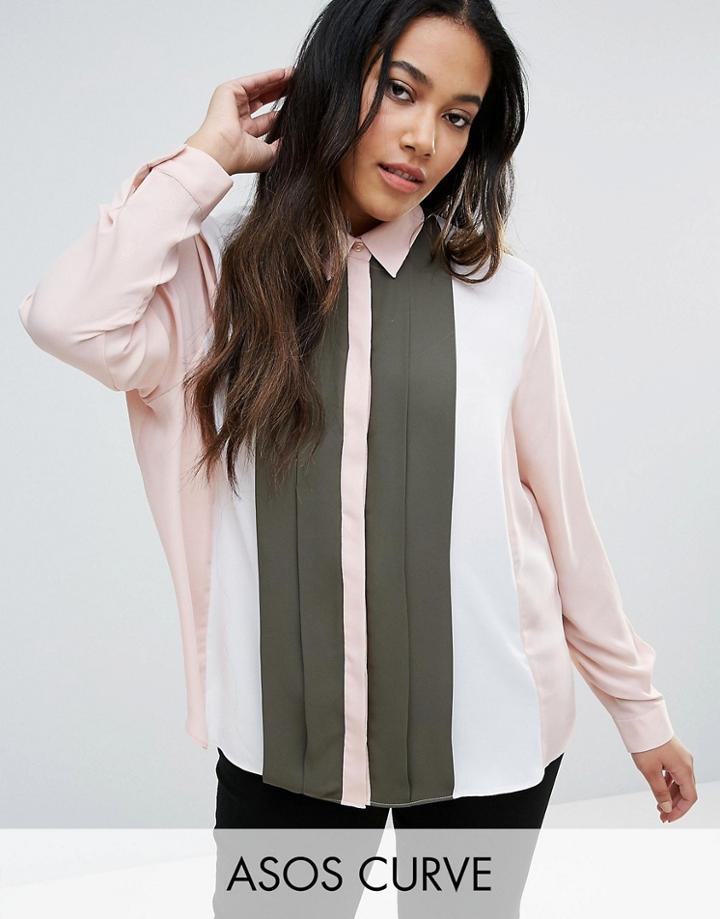 Asos Curve Pleated Color Block Shirt - Multi