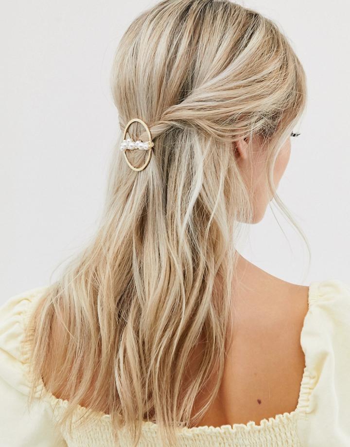 Designb London Gold Circle Hair Pin With Pearl Detail