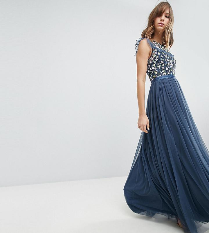 Needle & Thread Maxi Dress With Embroidery And Tulle Skirt - Blue