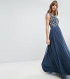 Needle & Thread Maxi Dress With Embroidery And Tulle Skirt - Blue