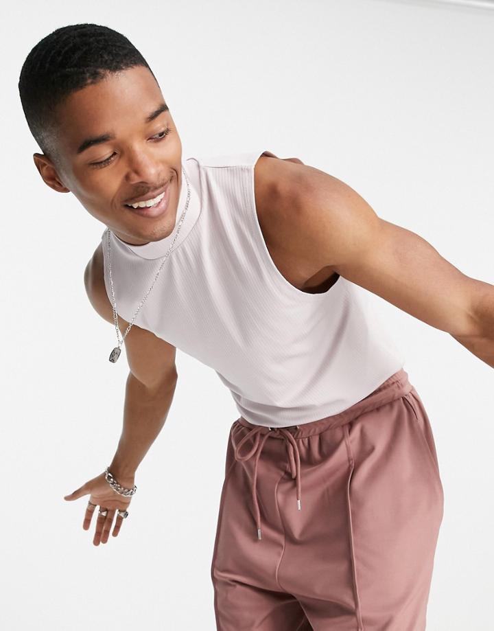 Asos Design High Neck Muscle Fit Slinky Rib Tank In Lilac-purple
