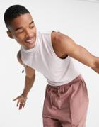 Asos Design High Neck Muscle Fit Slinky Rib Tank In Lilac-purple