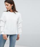 Selected Femme Sweatshirt With Sleeve Detail - White