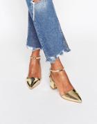 Truffle Collection Molly Ankle Strap Mid Heeled Shoes - Gold Metallic