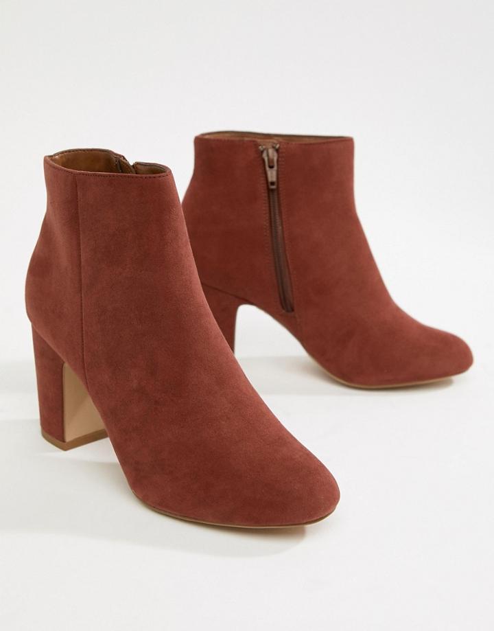 New Look Wide Fit Suedette Block Heel Boot - Orange