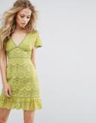 Foxiedox Plunge Front Lace Dress - Yellow