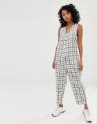 Daisy Street Jumpsuit In Grid Check - White