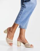 New Look Mesh Embellished Mule Block Heel In Beige-white