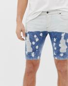 Siksilk Denim Shorts In Dip Dye With Rips - Blue